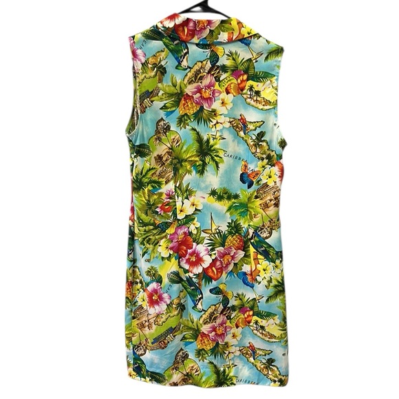 Vintage Y2k Collared Blue Tropical Button Front Sleeveless Dress Womens Medium - Picture 7 of 11